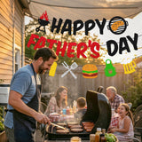 Happy Father's Day BBQ Banner We Love Dad Backyard Grill Party Decorations Outdoor Backdrop