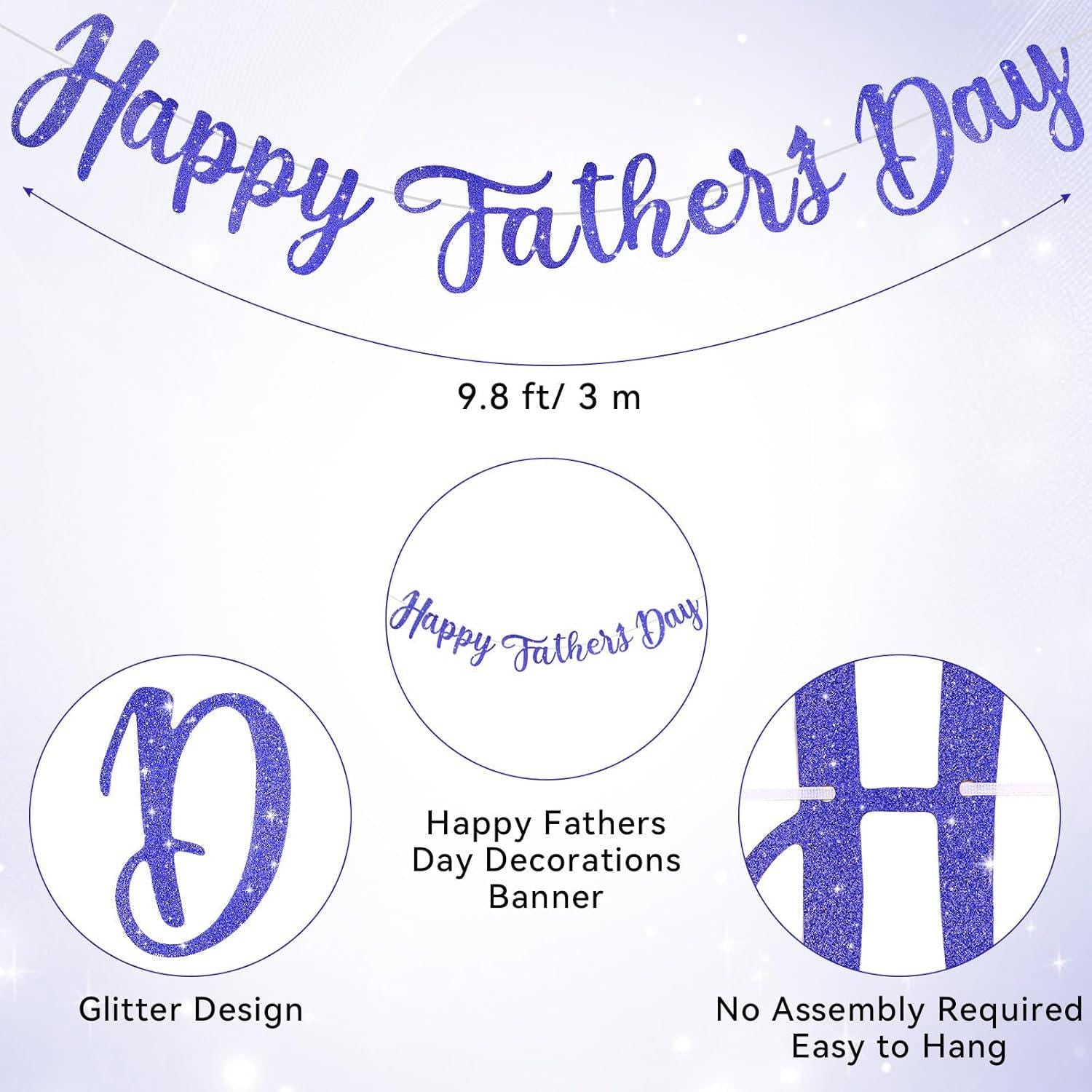 Blue Glitter Happy Father's Day Banner Pre-Assembled Garland Party Backdrop Decorations