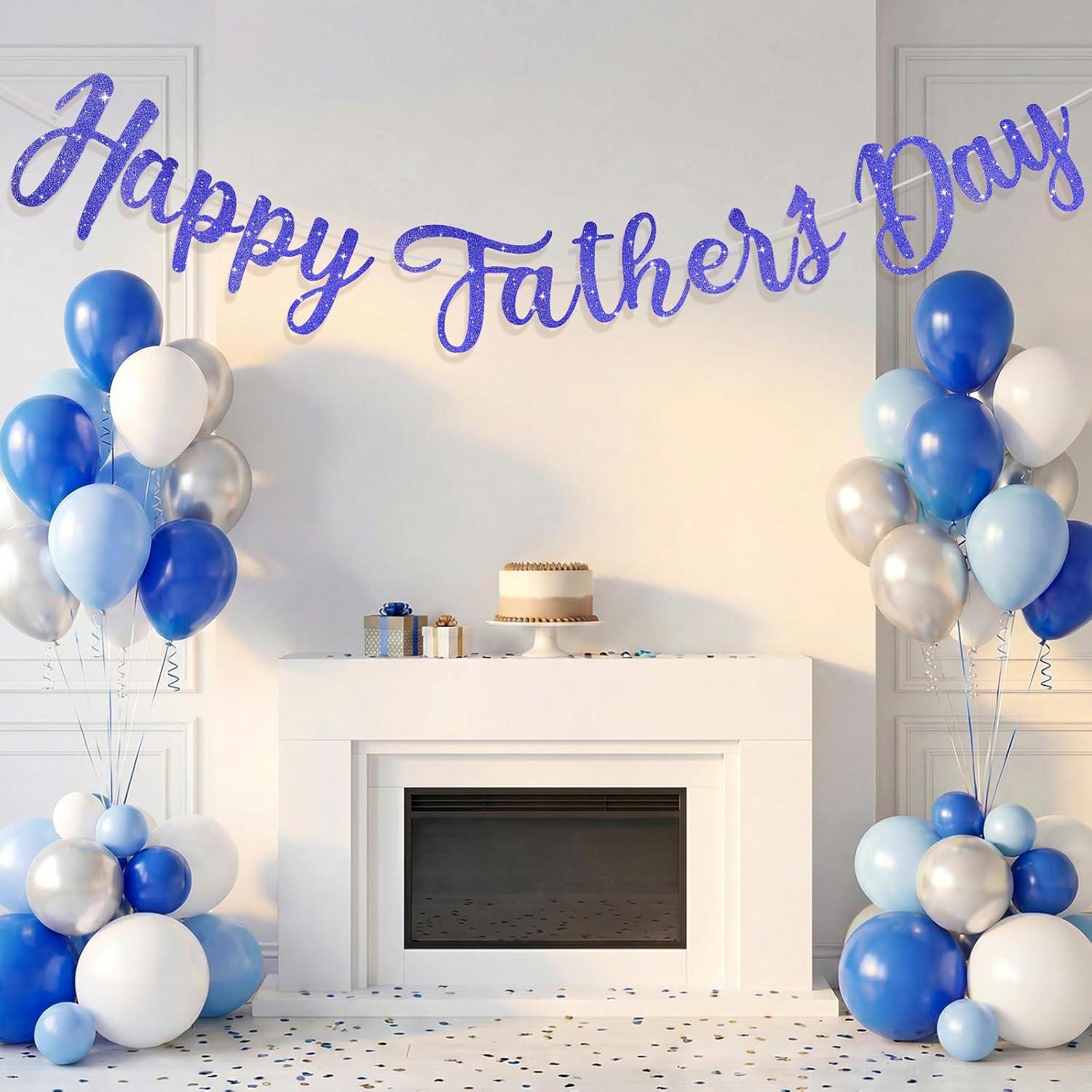 Blue Glitter Happy Father's Day Banner Pre-Assembled Garland Party Backdrop Decorations