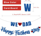Blue Glitter Father's Day Banner: "We Love Dad", "Dad Ever" Decorations