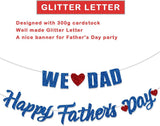 Blue Glitter Father's Day Banner: "We Love Dad", "Dad Ever" Decorations