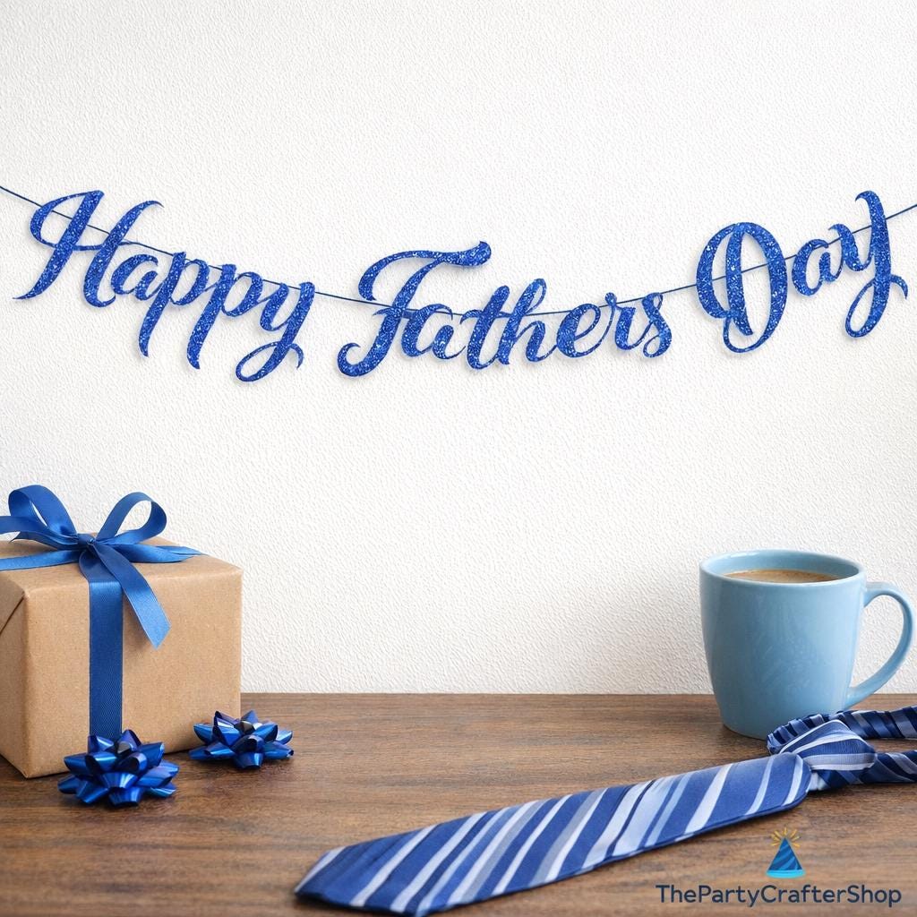 Happy Father's Day Blue Glitter Banner Backdrop Decorations for Home Office Classroom Party
