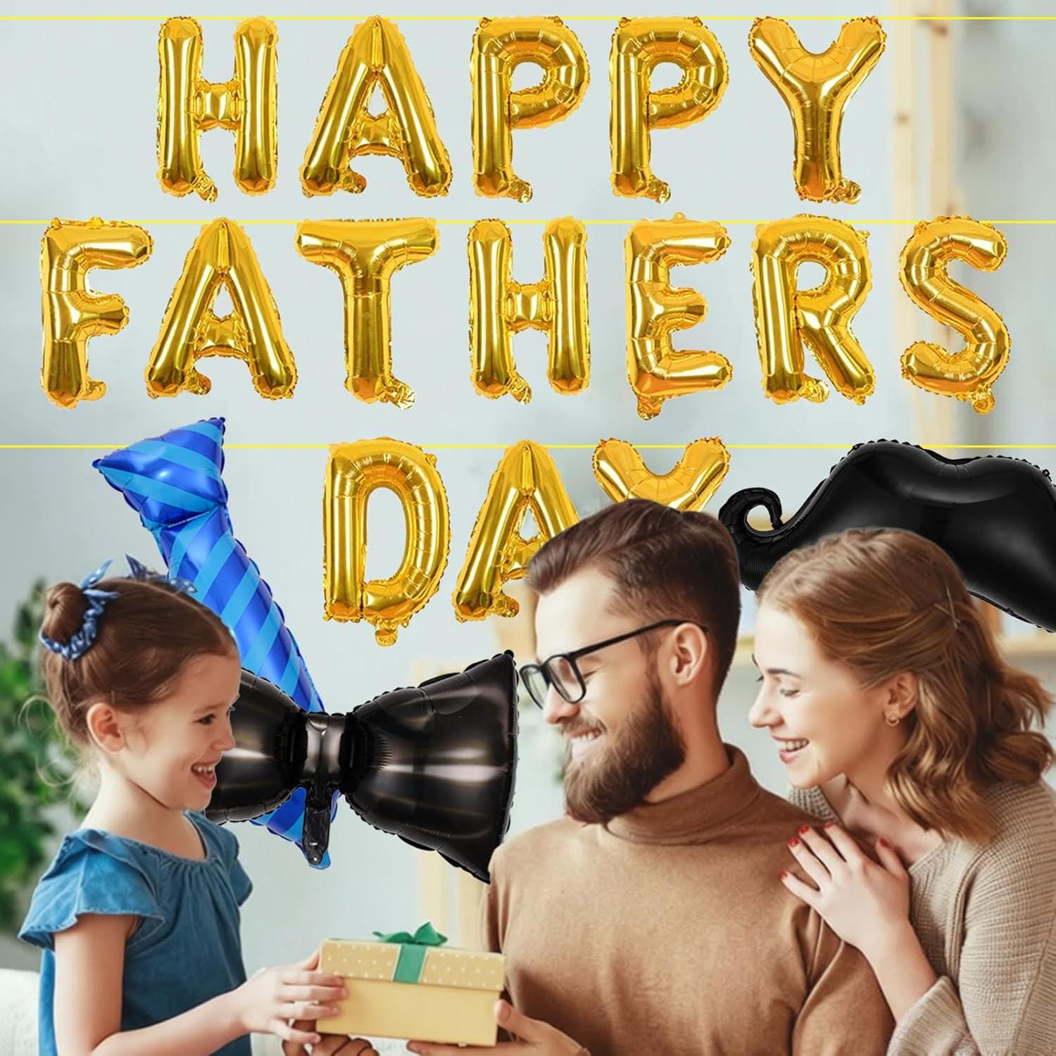 18PCS Happy Father's Day Balloon Set Gold Banner Bow Tie Mustache Necktie Party Decorations