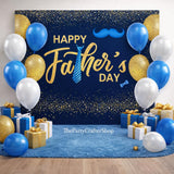 Happy Father's Day Backdrop Banner with Gold Balloons 71x43 Inch Blue Party Decorations