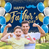 Happy Father's Day Backdrop Banner with Gold Balloons 71x43 Inch Blue Party Decorations