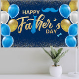 Happy Father's Day Backdrop Banner with Gold Balloons 71x43 Inch Blue Party Decorations