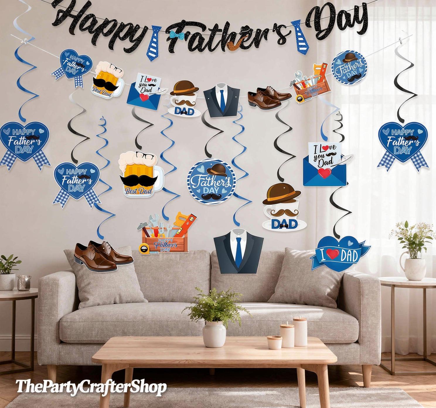 I Love You Dad – Father's Day Banner & Swirls Party Decorations