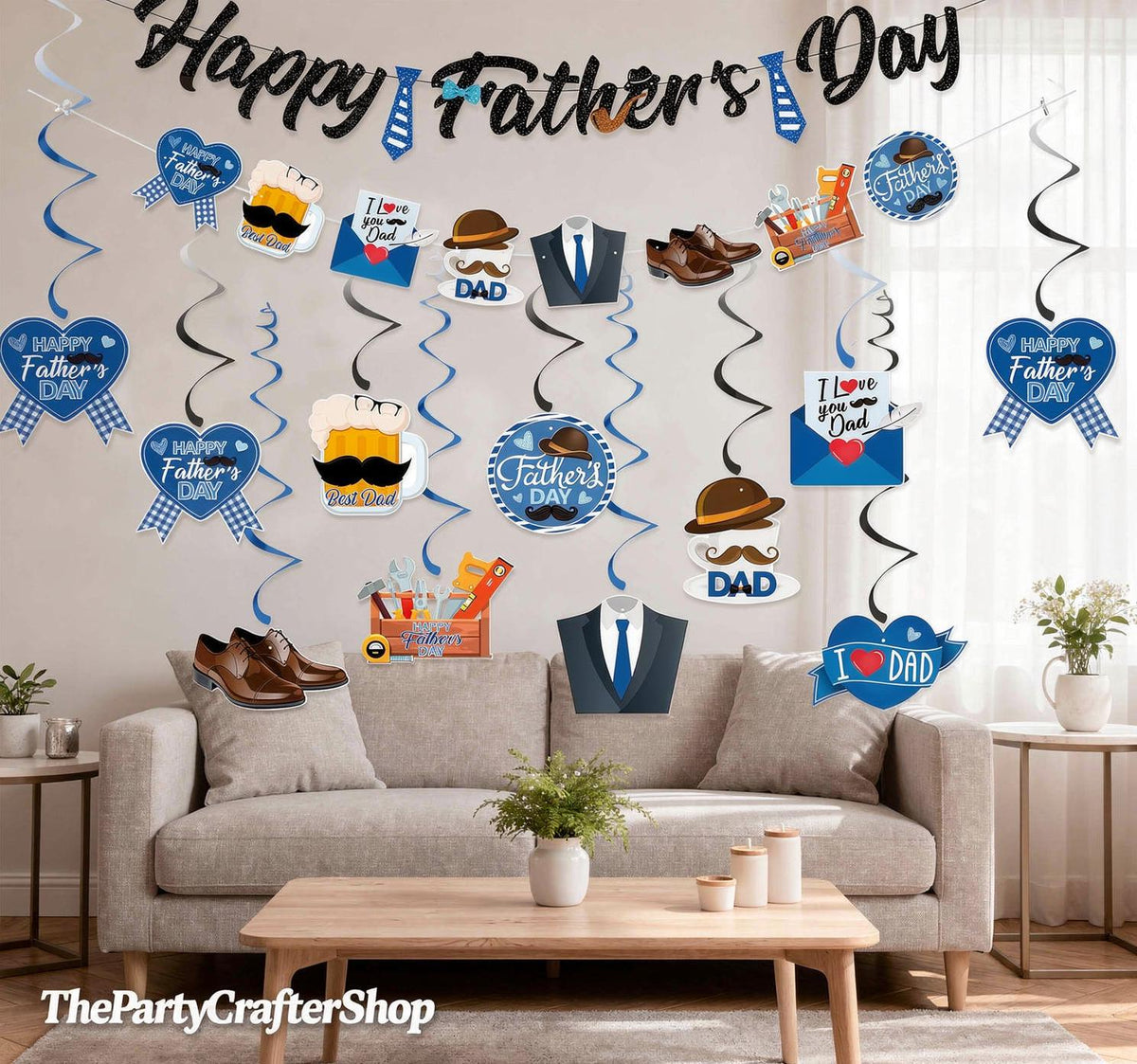 I Love You Dad – Father's Day Banner & Swirls Party Decorations