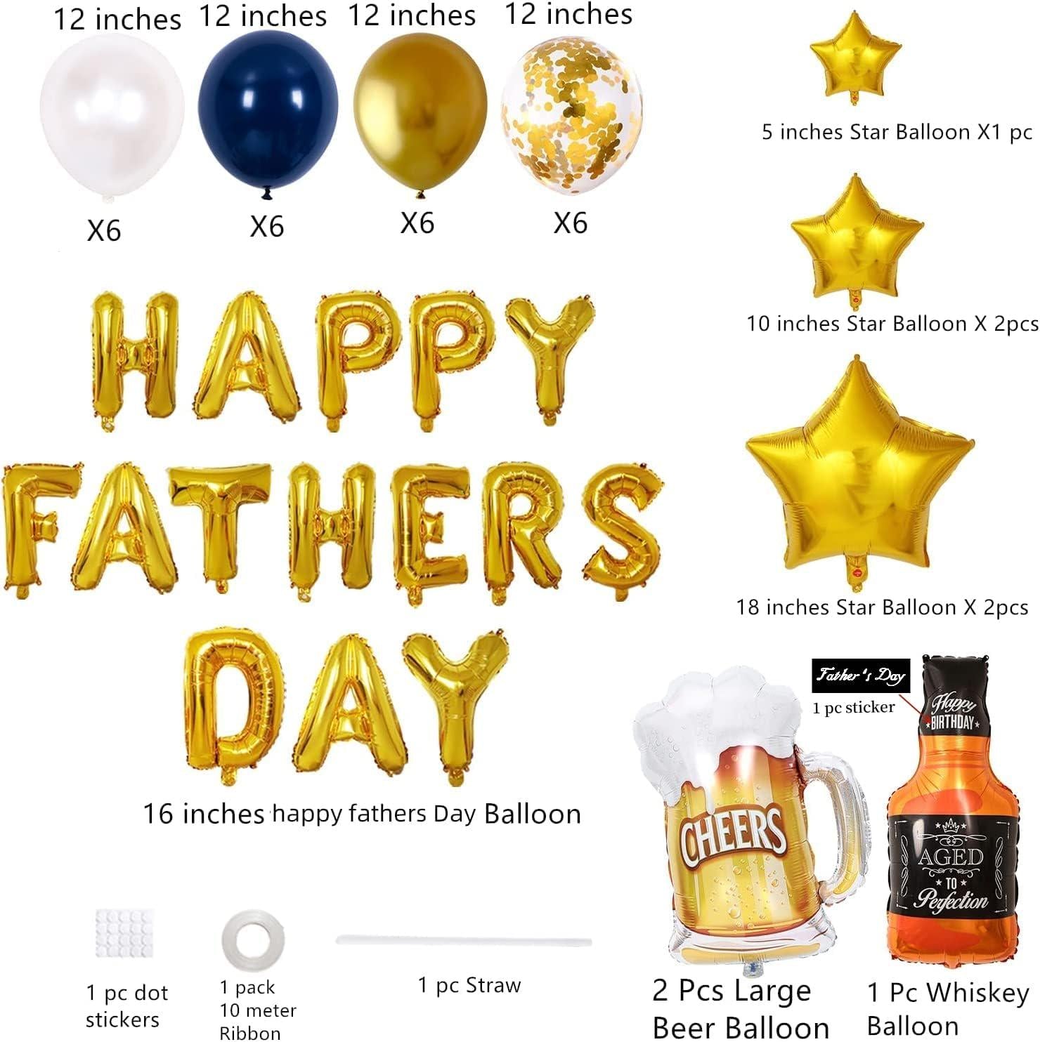 47PCS Happy Father's Day Balloon Decoration Set Blue Party Supplies Photo Booth Backdrop
