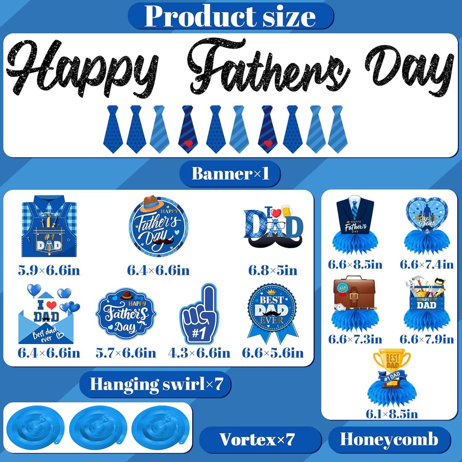 Father's Day Decorations Set: Banner, Bow Tie Garland, Honeycomb Centerpieces