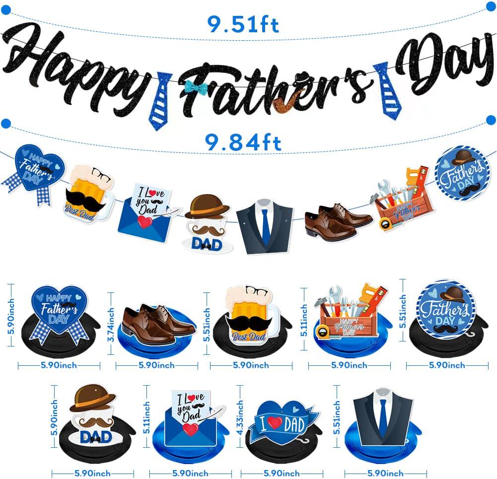 Happy Father's Day Banner & Hanging Swirls Decorations Love Dad Party Supplies for Celebration