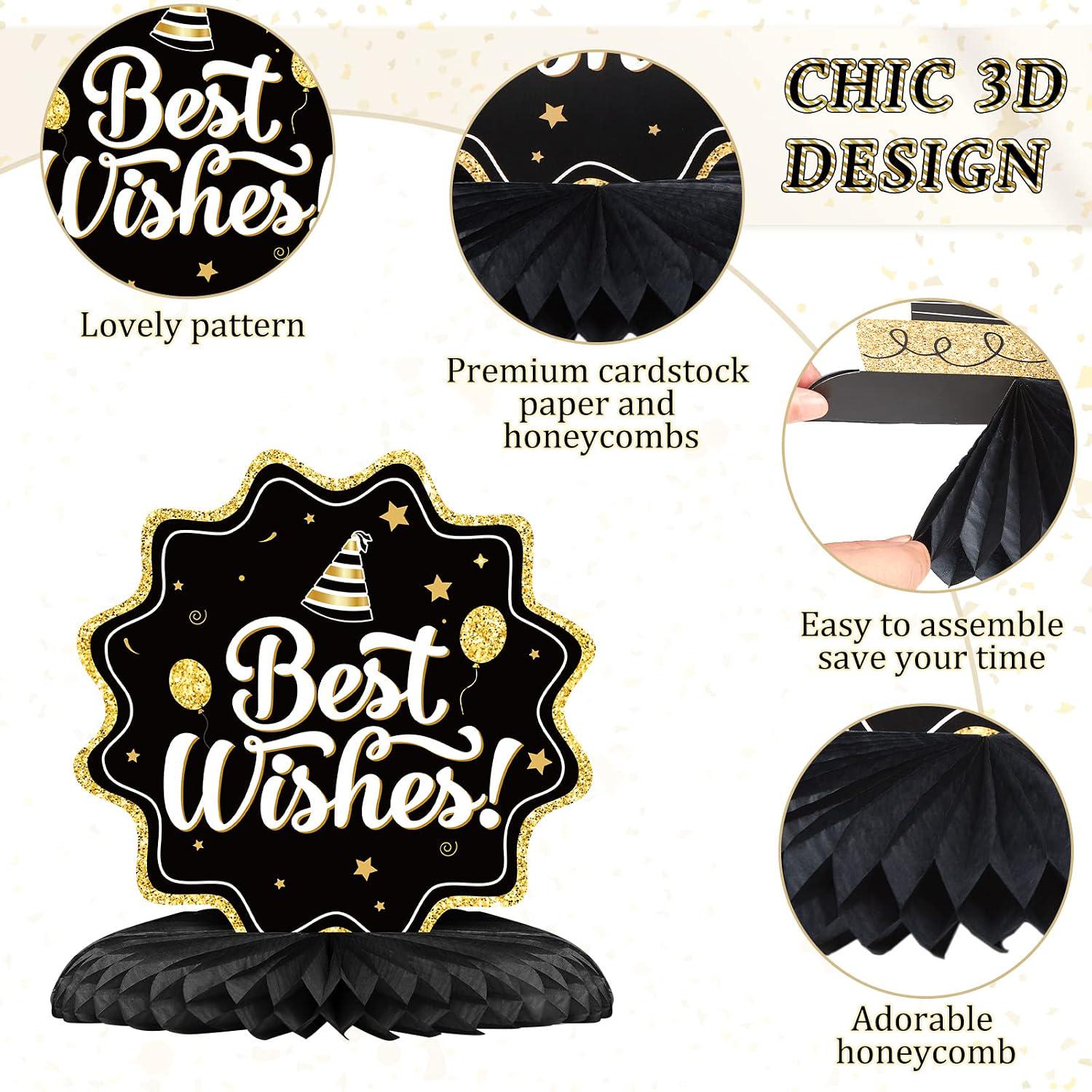 Gold Black Birthday Table Centerpieces 12 Pcs Honeycomb Party Decorations