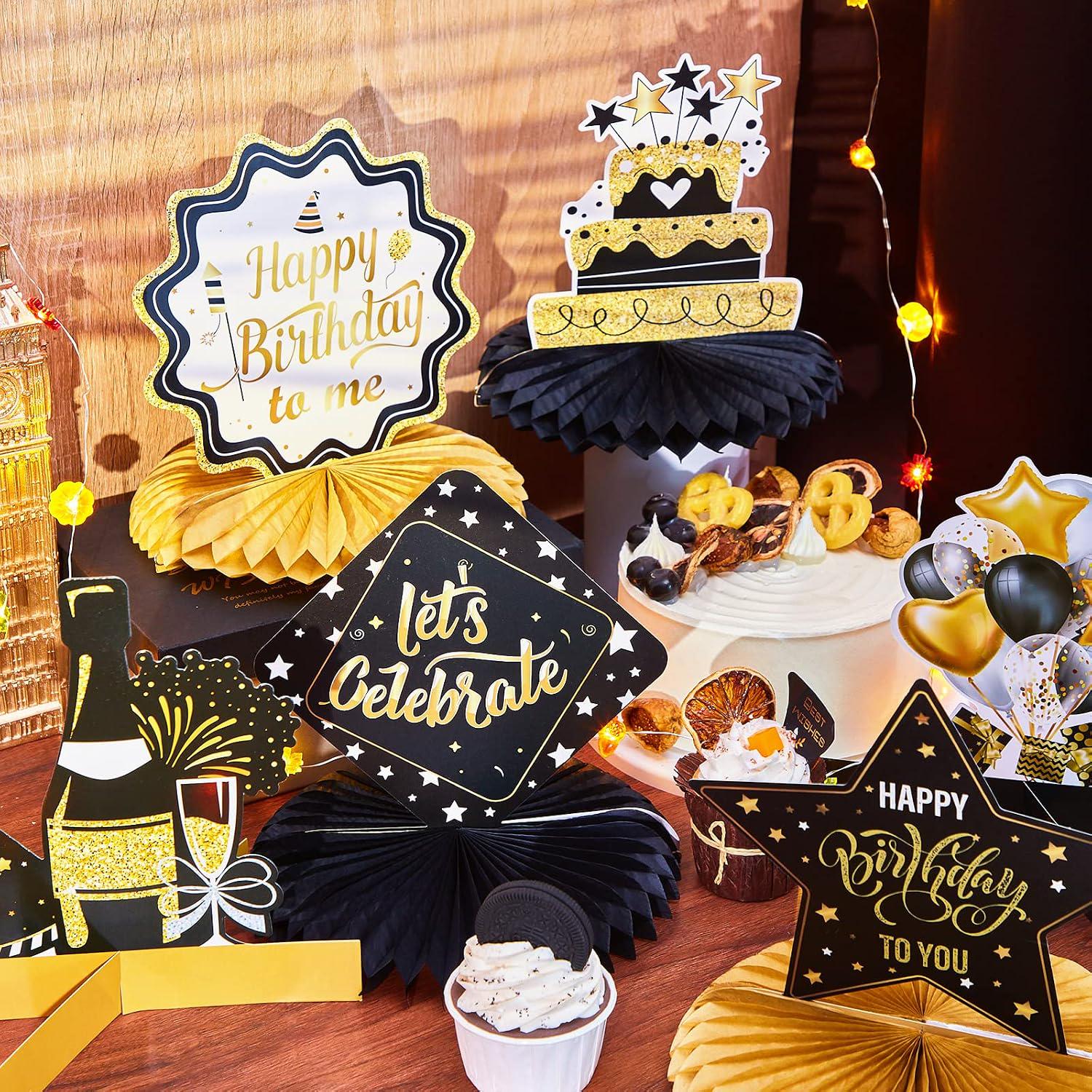 Gold Black Birthday Table Centerpieces 12 Pcs Honeycomb Party Decorations