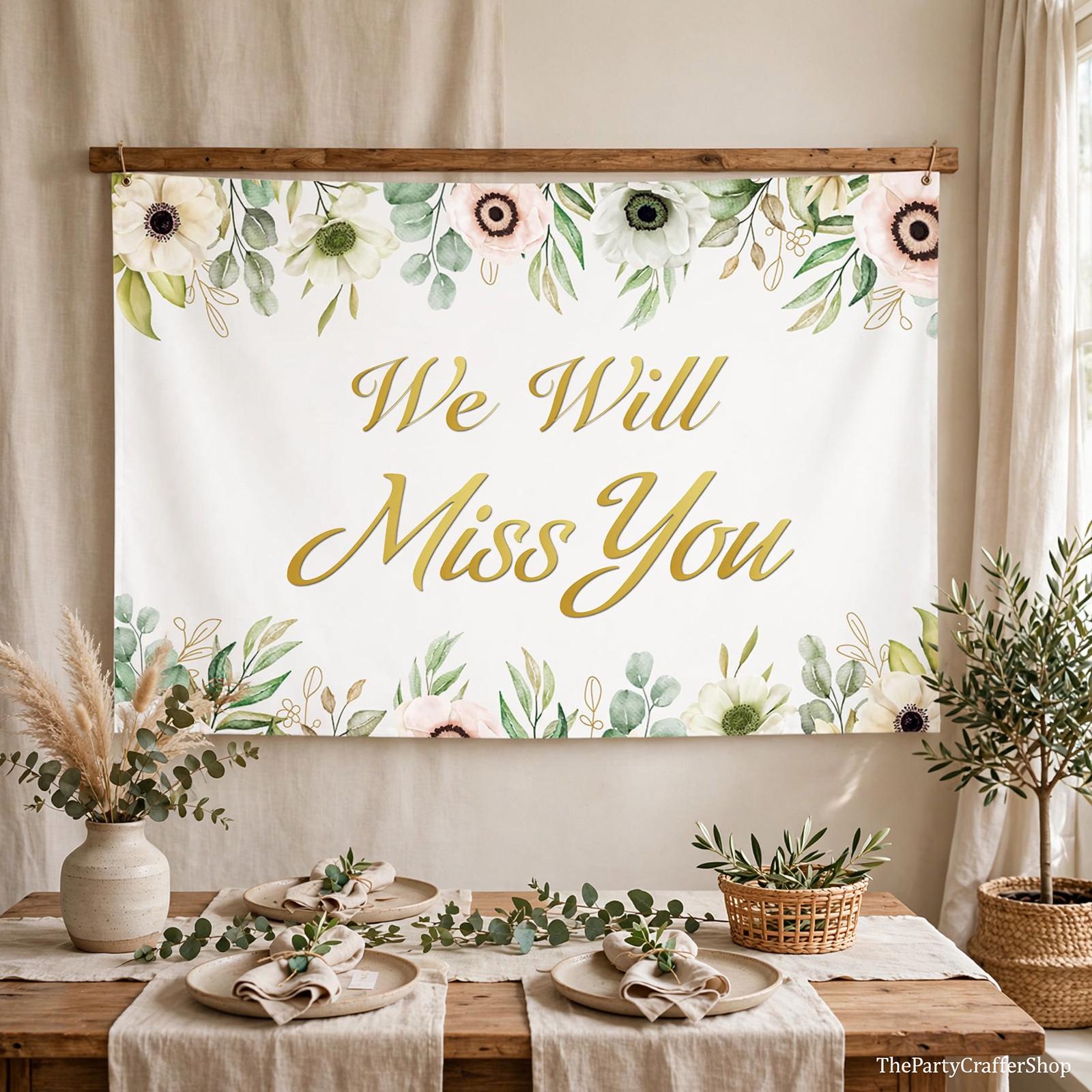 We Will Miss You Backdrop Banner White Pink Floral Farewell Party Decor 7x5ft