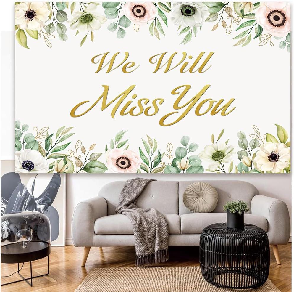 We Will Miss You Backdrop Banner White Pink Floral Farewell Party Decor 7x5ft