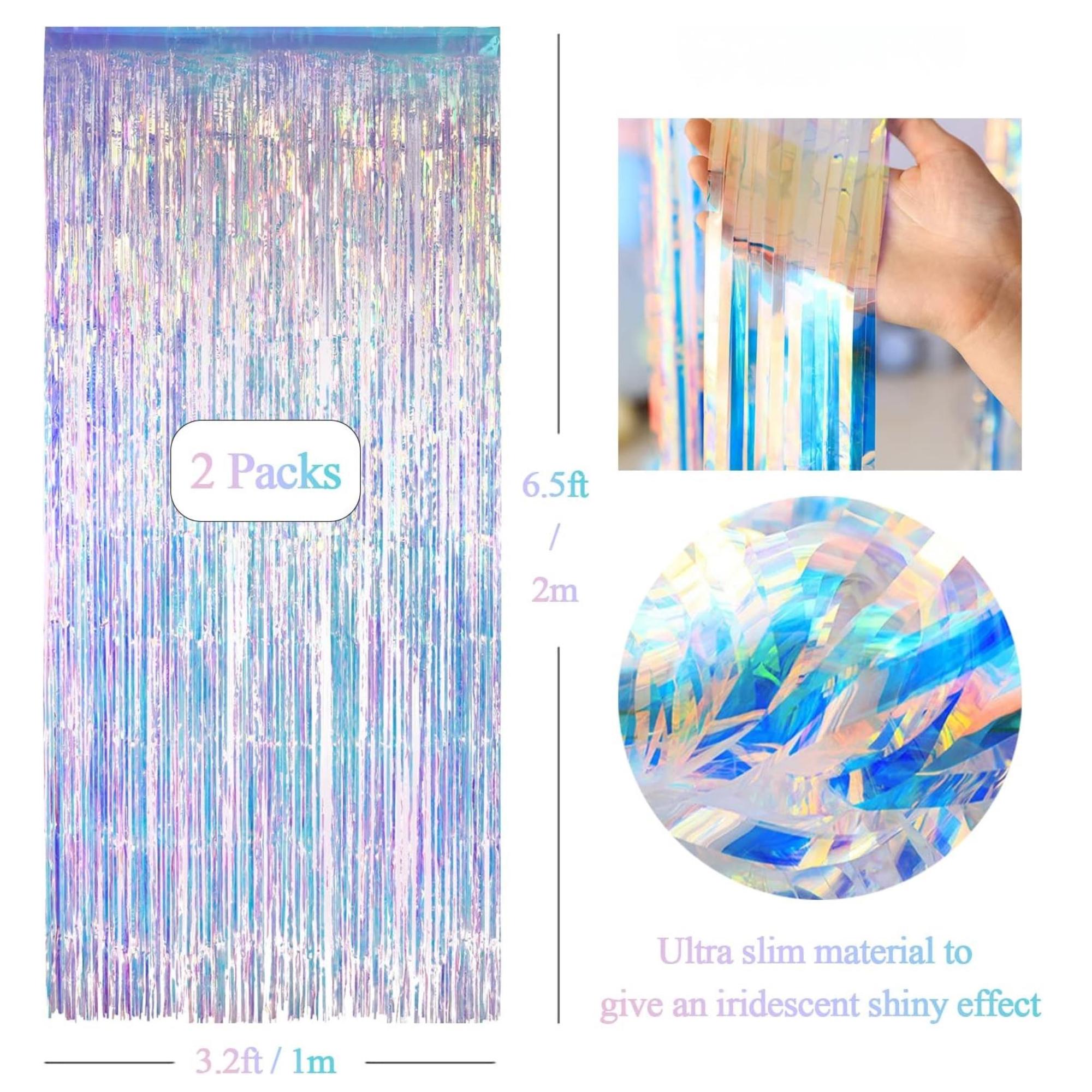 Iridescent Foil Fringe Curtain 2 Pcs Holographic Party Streamer Backdrop Decor