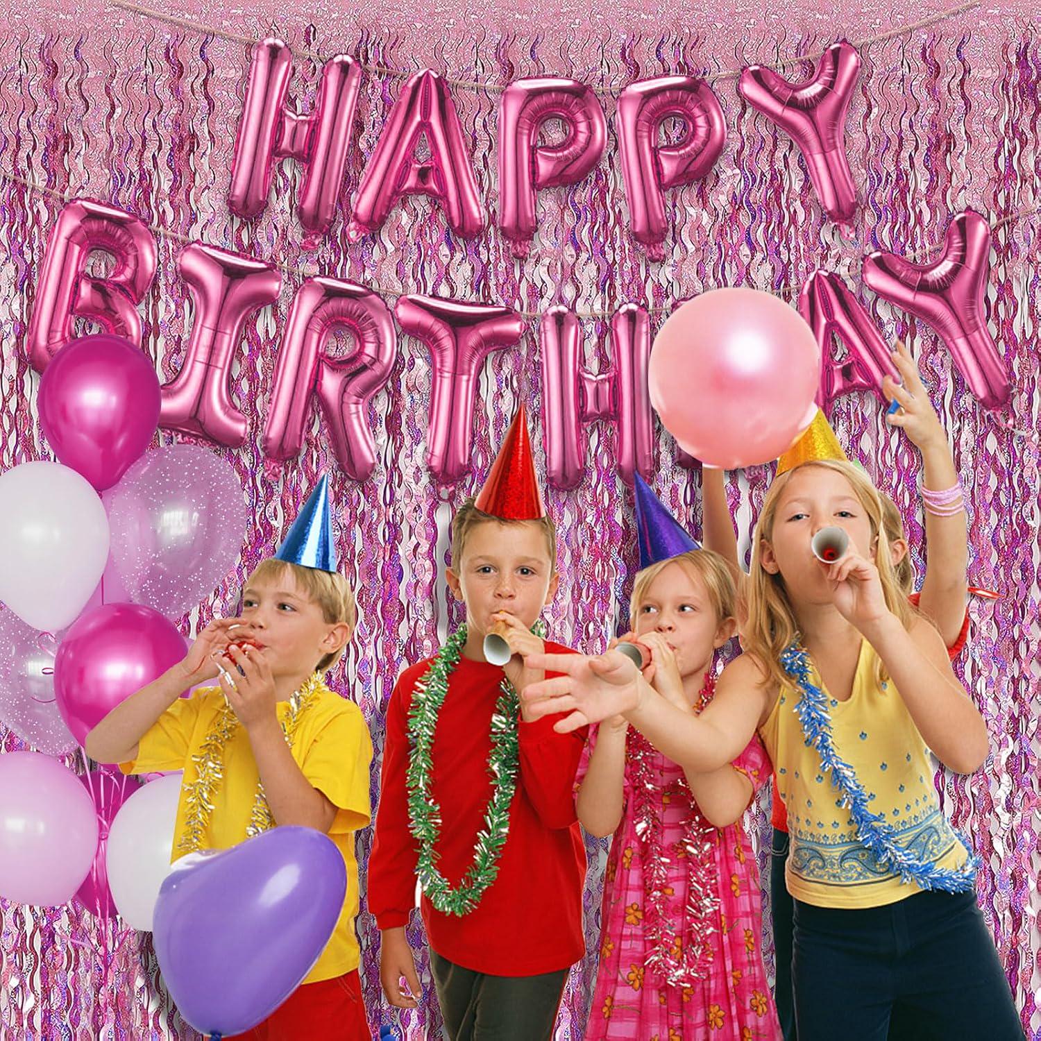 Pink Foil Fringe Curtain Backdrop Wavy Metallic Streamer Party Decorations