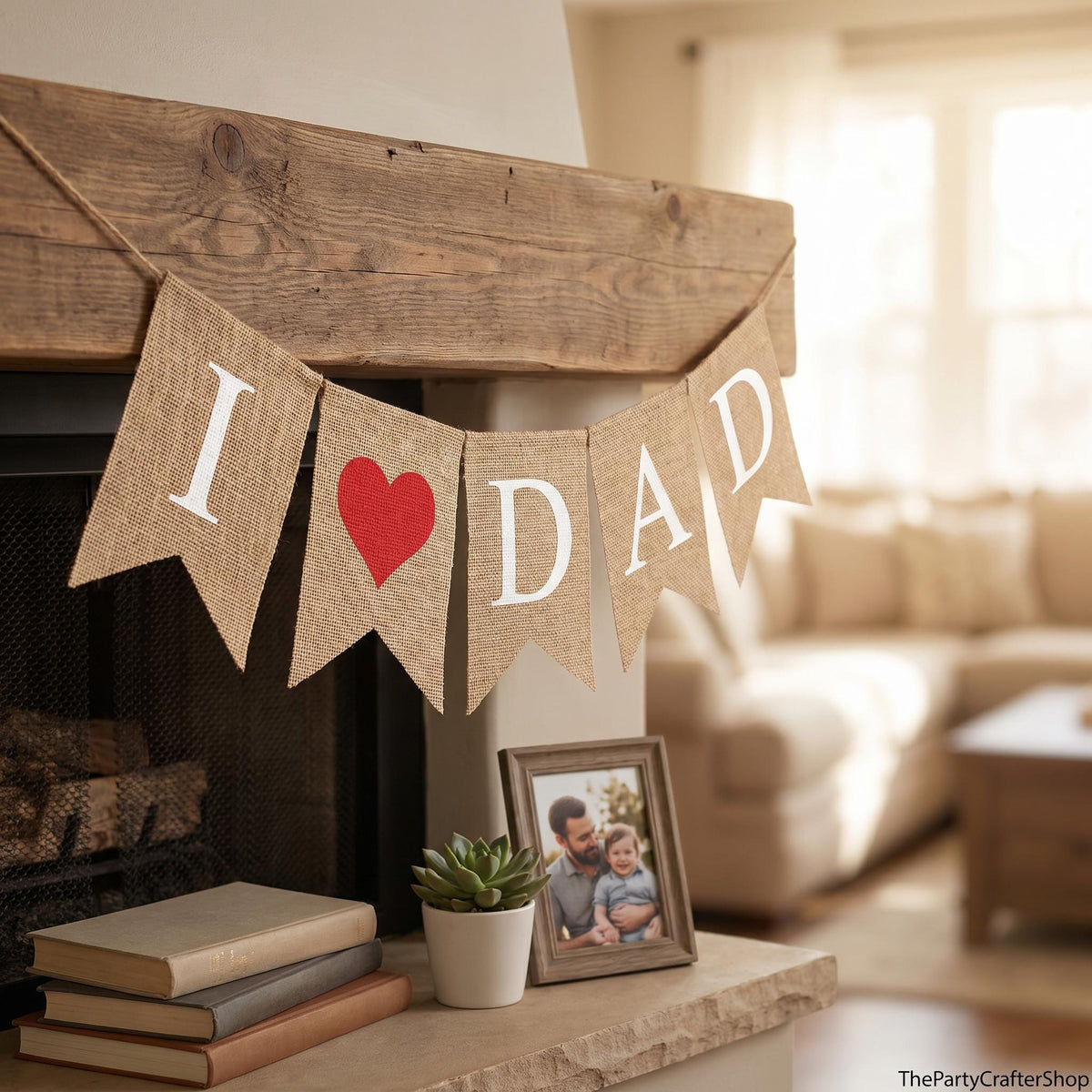 I Love Dad Burlap Banner Happy Father's Day Hanging Decorations Birthday Party Supplies