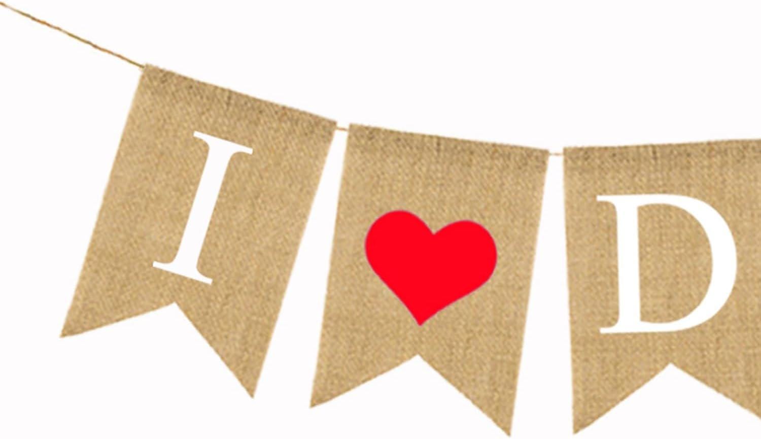 I Love Dad Burlap Banner Happy Father's Day Hanging Decorations Birthday Party Supplies