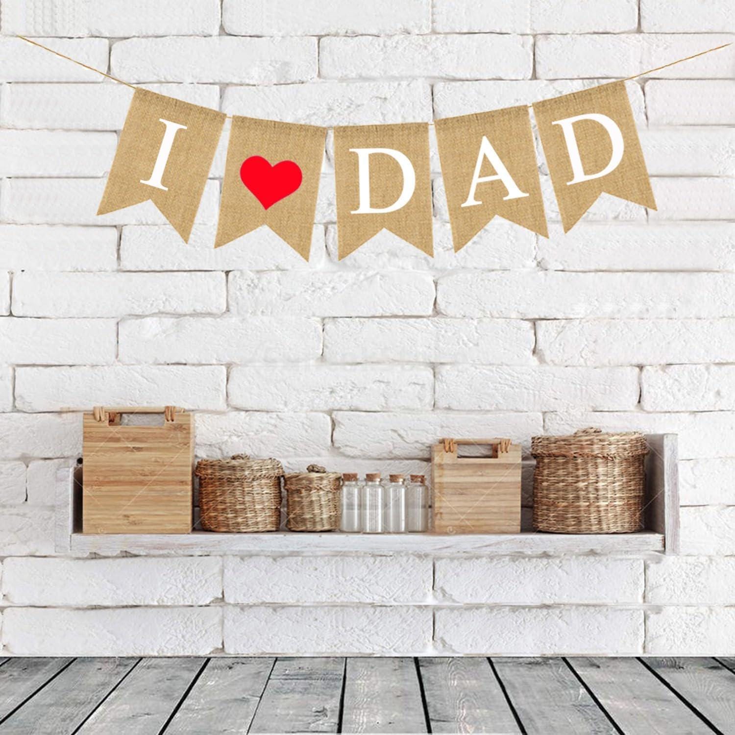 I Love Dad Burlap Banner Happy Father's Day Hanging Decorations Birthday Party Supplies