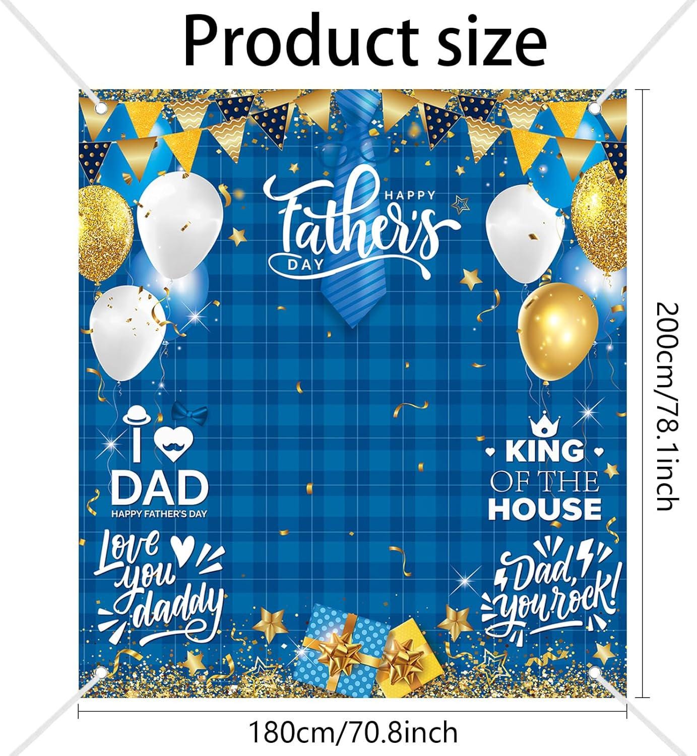 Happy Father's Day Blue Grid Photo Booth Backdrop Banner (71x78 Inch) Party Decorations
