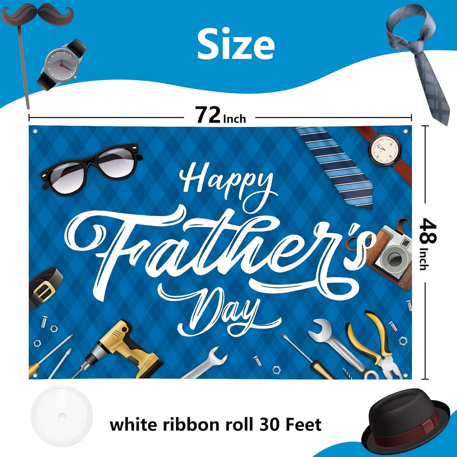 Happy Father's Day Banner: Dad Tools & Tie Party Backdrop (72x48 Inch)