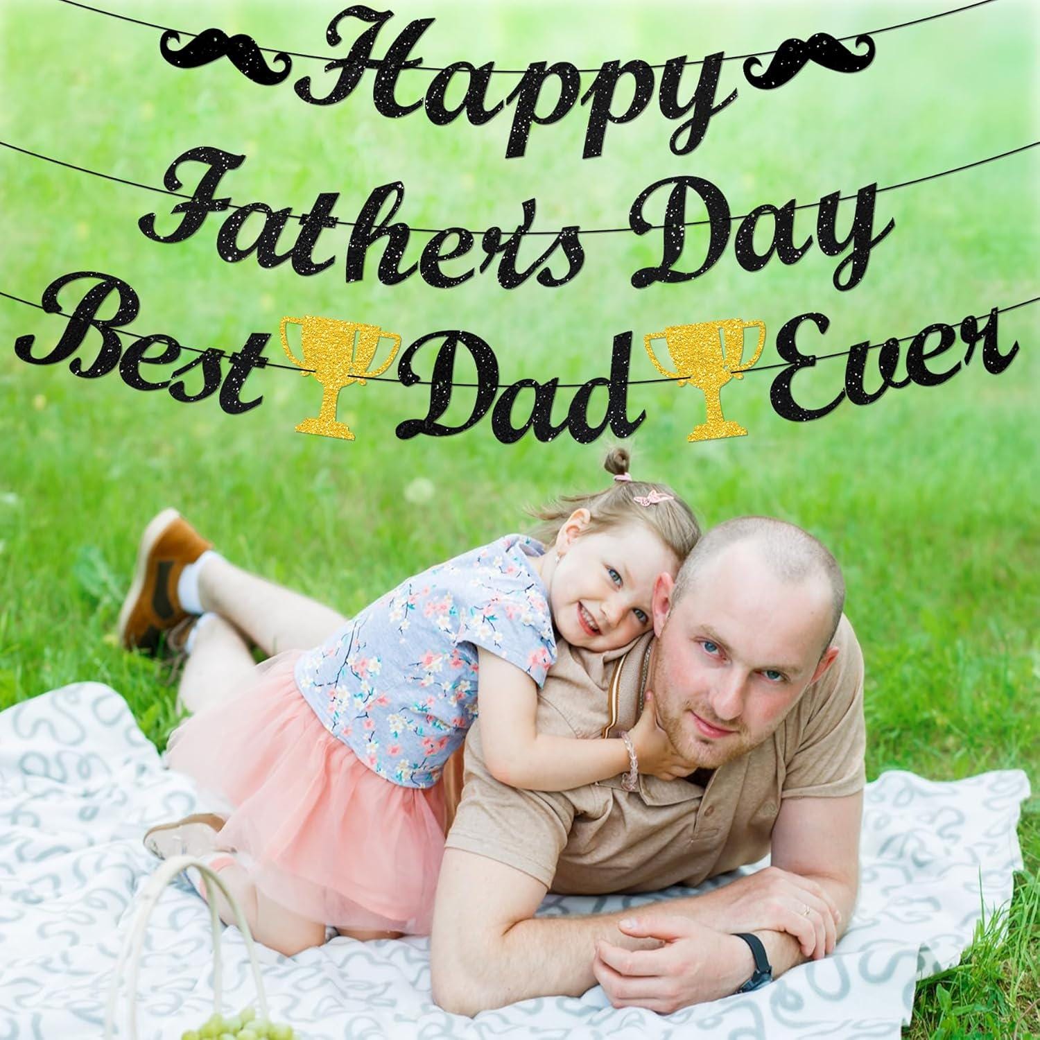 Black Glitter Father's Day Banner: Happy Day, Dad Ever Decorations