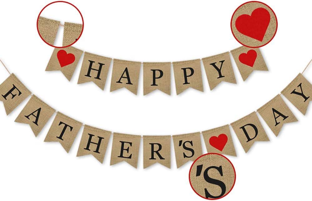 Burlap Happy Father's Day Banner Rustic Bunting Garland Party Decorations for Dad Celebration