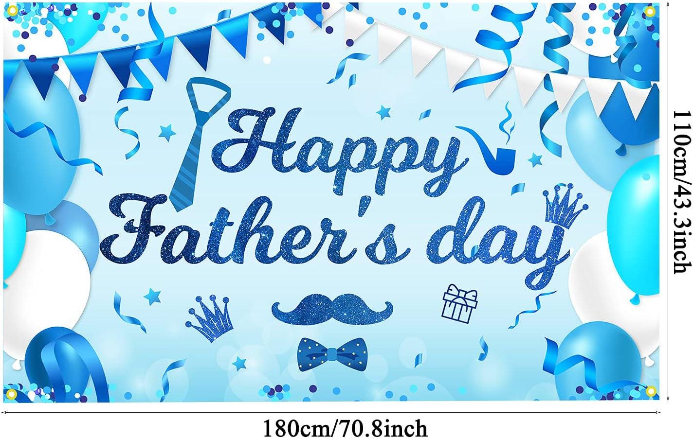 Happy Father's Day Backdrop Banner 70x43 Inch Large Blue Photo Booth Party Decorations