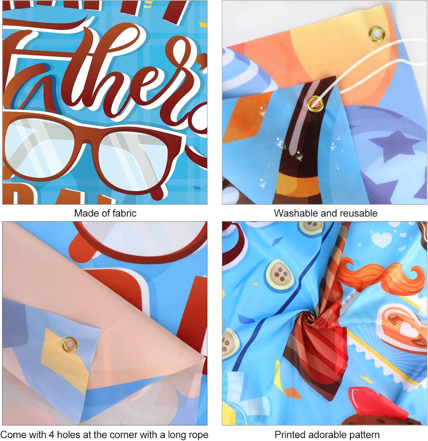 Happy Father's Day Blue Fabric Backdrop Banner with Tie & I Love You Dad Design 185x110cm