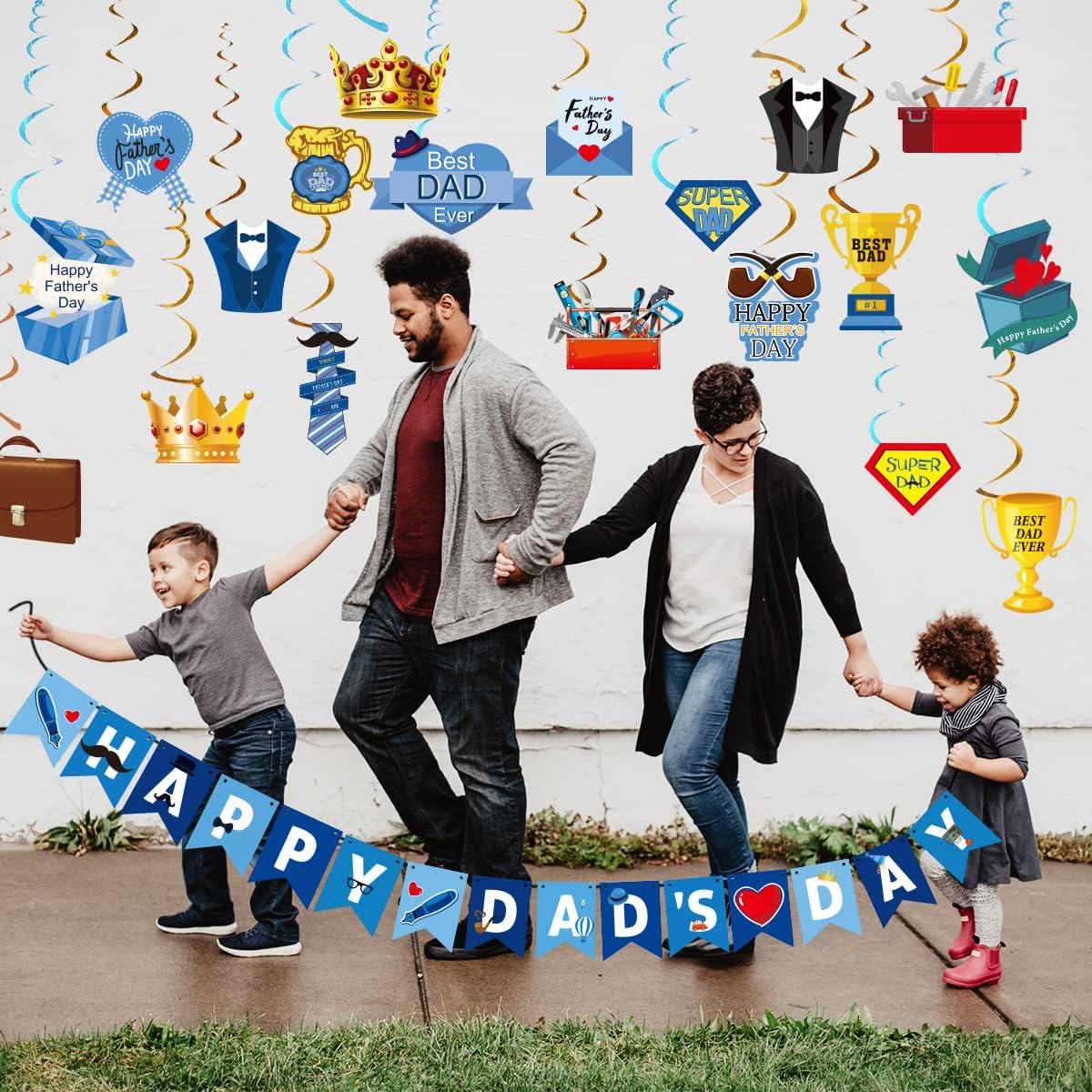 25PCS Father's Day Hanging Decorations Set Happy Dad's Day Banner & Ceiling Swirls Party Supplies