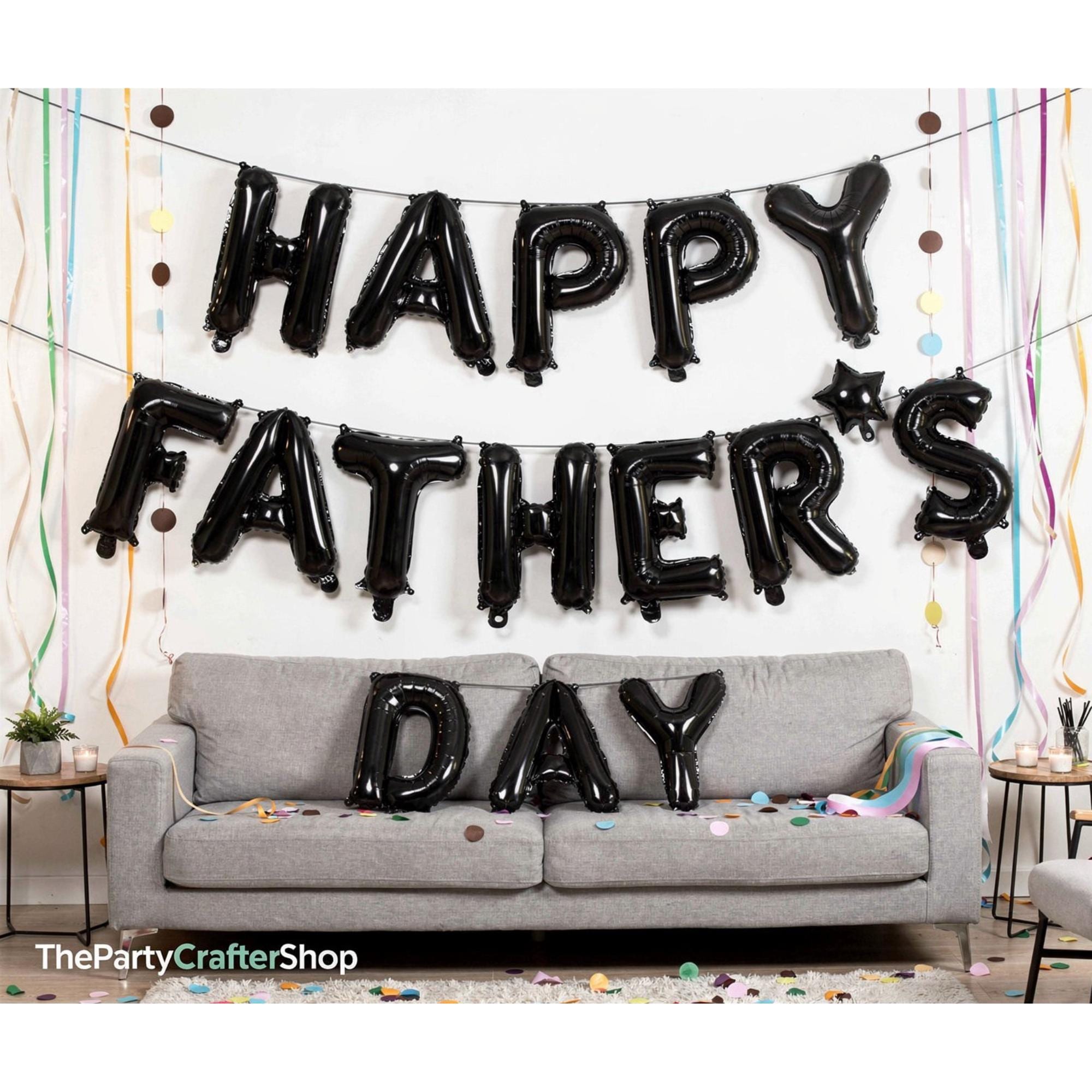 Black Happy Father's Day Balloon Banner Set Party Decorations with Backdrop for Dad Celebration