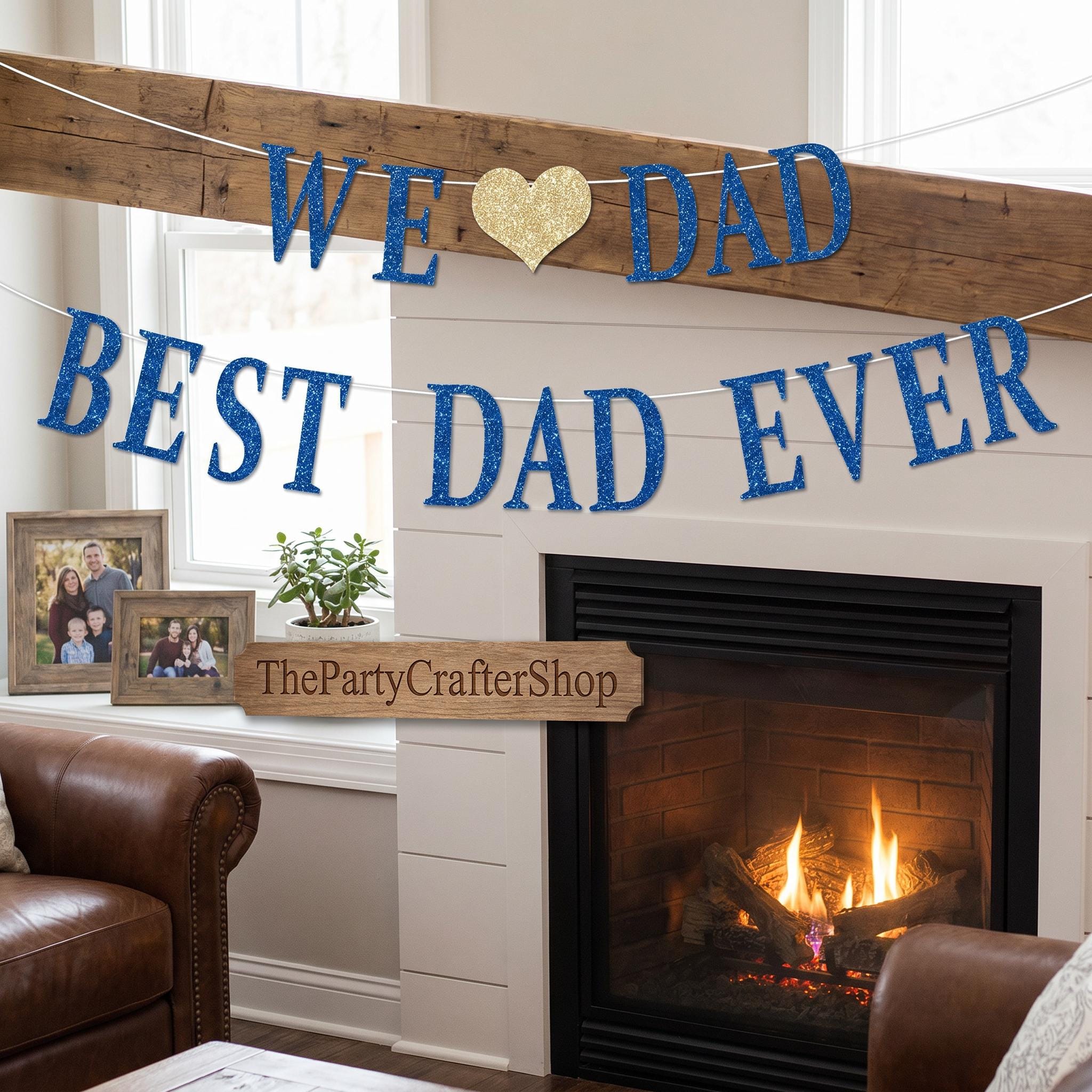 Happy Father's Day Glitter Blue Banner We Love Dad Best Dad Ever Garland Party Decorations
