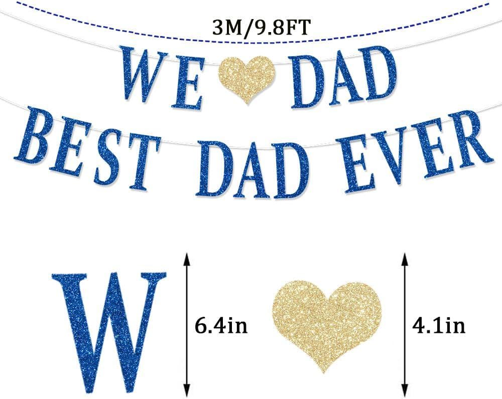 Happy Father's Day Glitter Blue Banner We Love Dad Best Dad Ever Garland Party Decorations