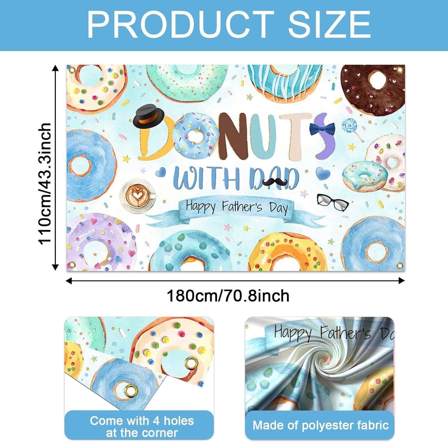 Donuts with Dad Father's Day Backdrop Happy Father's Day Sprinkle Banner Photo Booth Decorations