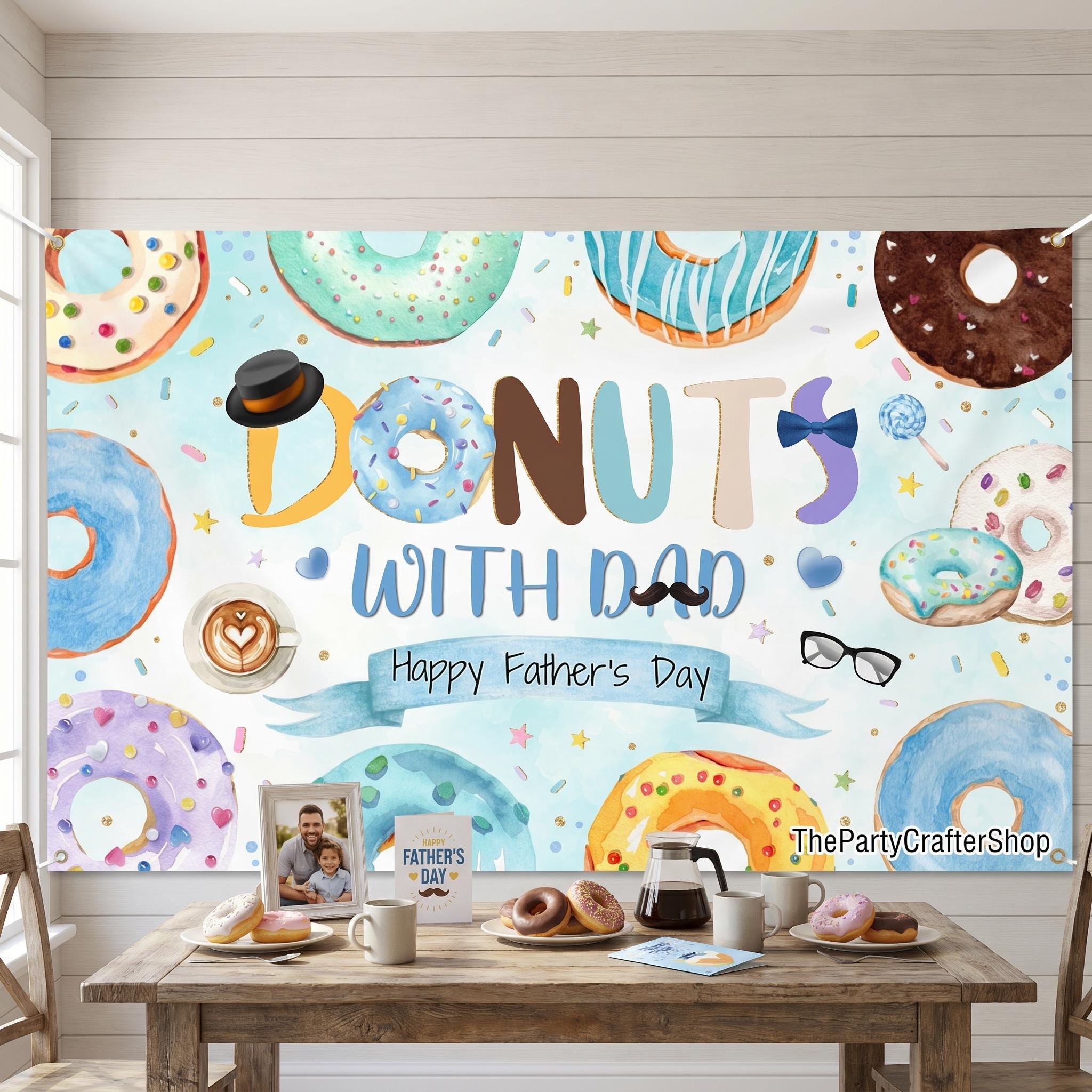 Donuts with Dad Father's Day Backdrop Happy Father's Day Sprinkle Banner Photo Booth Decorations
