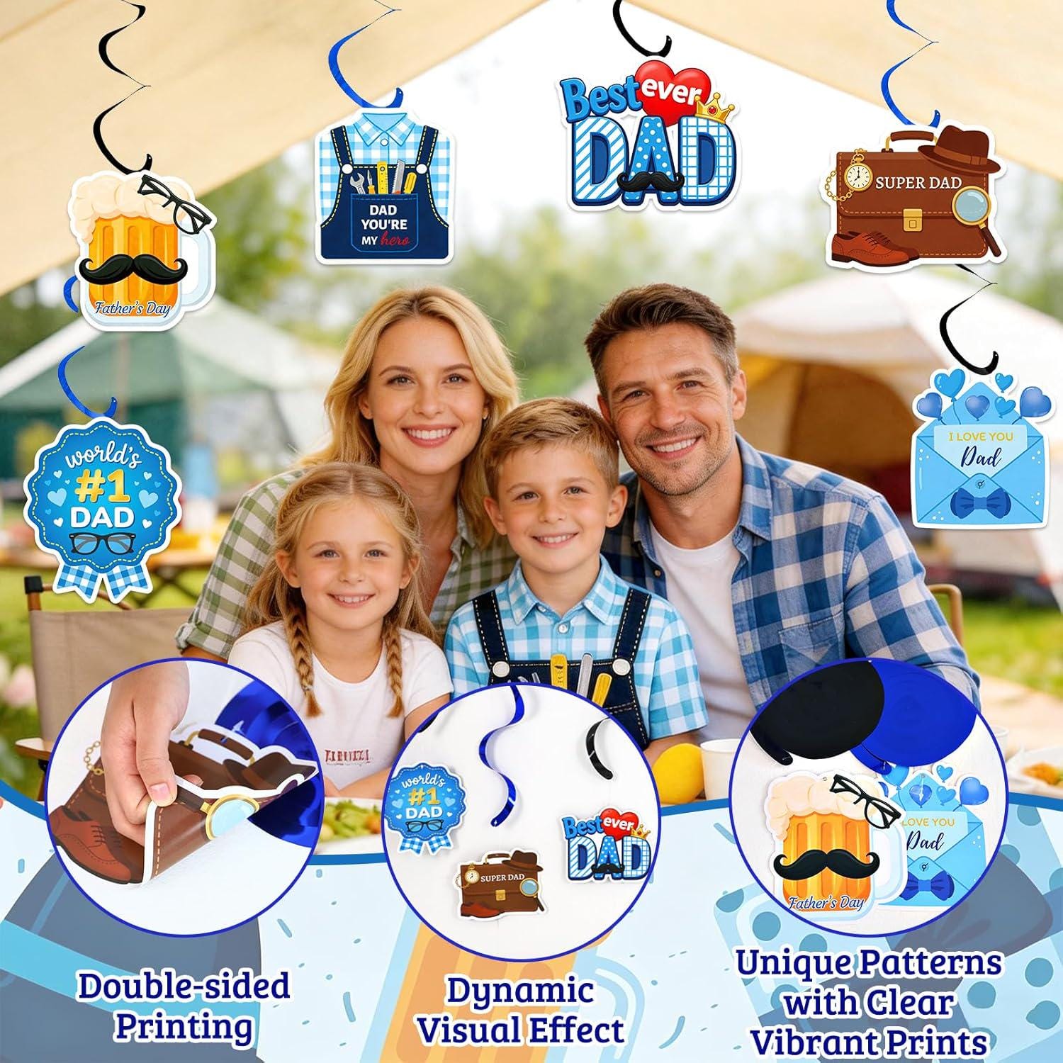 Father's Day Decorations Set Happy Father's Day Banner Hanging Swirls 3D Centerpieces Best Dad Ever Party Supplies