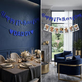Happy Father's Day Photo Garland Banner with Wooden Clips Blue Glitter Tie Decorations for Dad