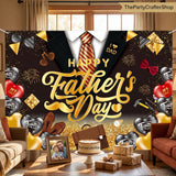 7x5FT Happy Father's Day Backdrop I Love Dad Black Gold Balloons Best Dad Ever Photo Booth Banner
