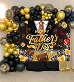 7x5FT Happy Father's Day Backdrop I Love Dad Black Gold Balloons Best Dad Ever Photo Booth Banner