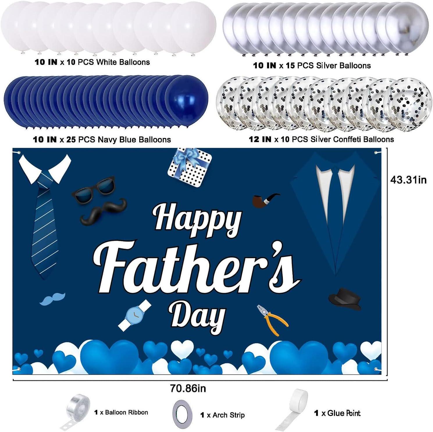Happy Father's Day Backdrop Banner & Balloon Garland Arch Kit Party Decorations for Dad Photo Wall