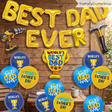 Best Dad Father's Day Balloon Decoration Set Trophy Drill Hammer Foil Balloons Golden Party Supplies