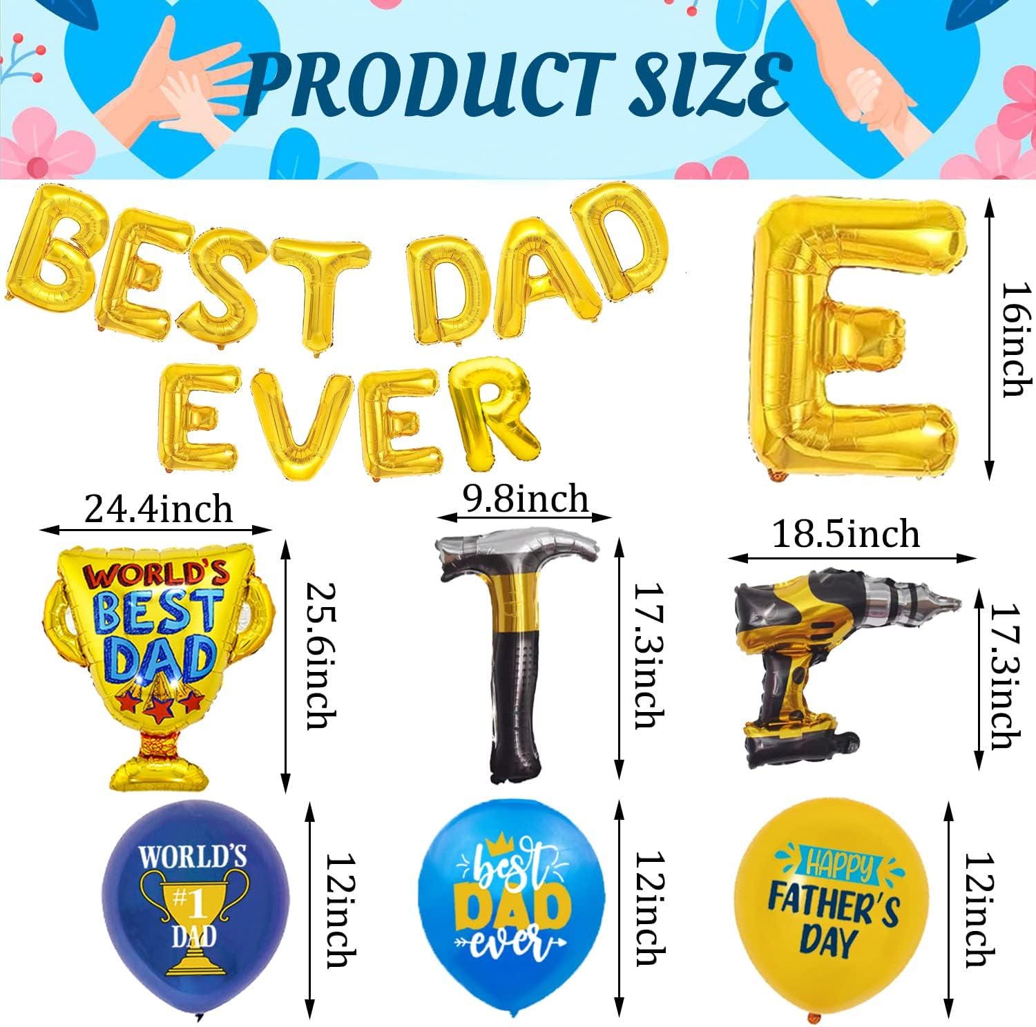 Best Dad Father's Day Balloon Decoration Set Trophy Drill Hammer Foil Balloons Golden Party Supplies