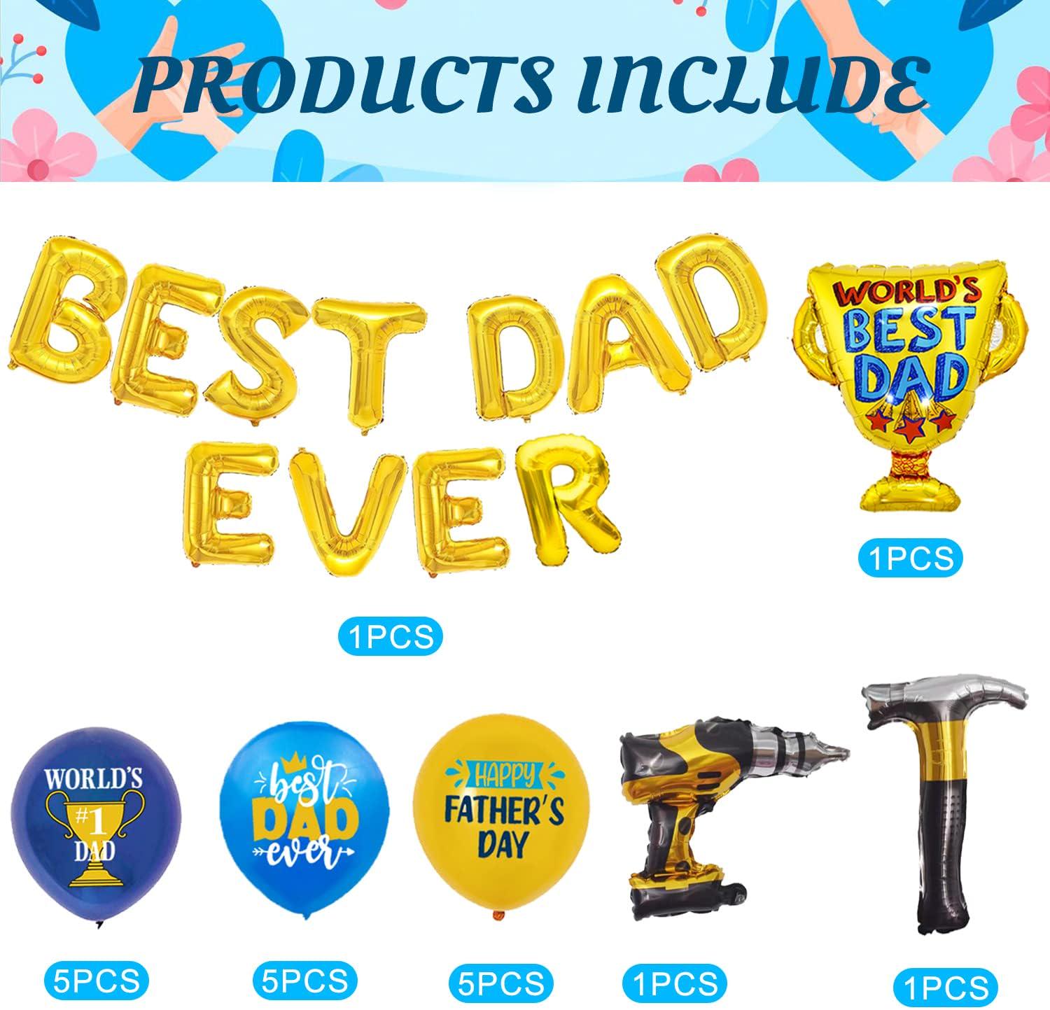 Best Dad Father's Day Balloon Decoration Set Trophy Drill Hammer Foil Balloons Golden Party Supplies