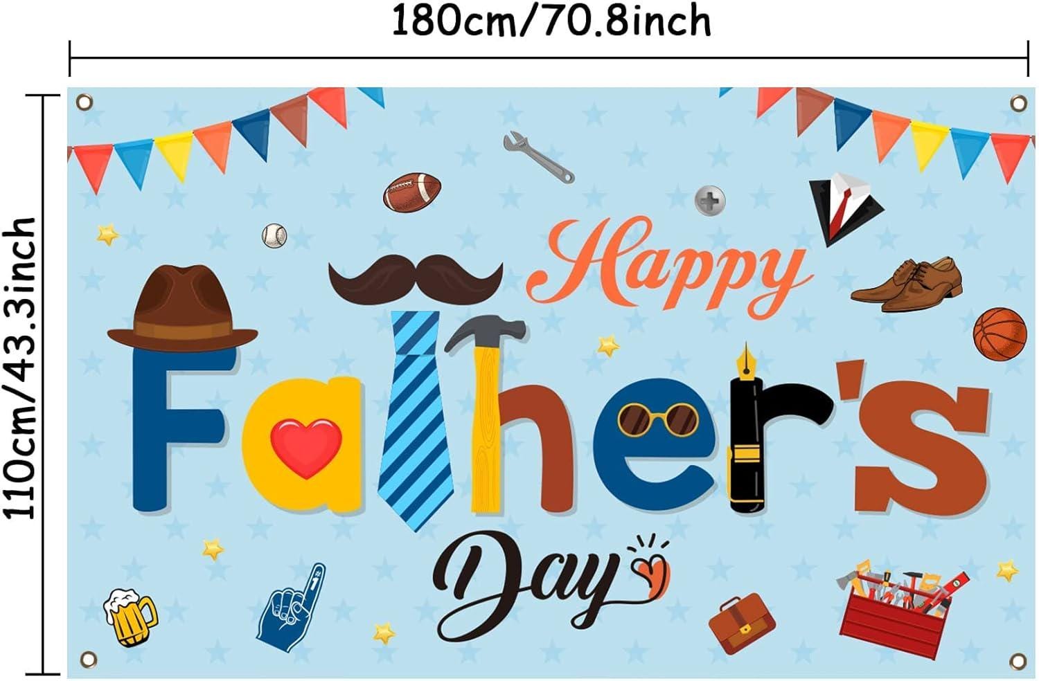Happy Father's Day Large Blue Backdrop Banner Grandpa Dad Photo Booth Party Decorations