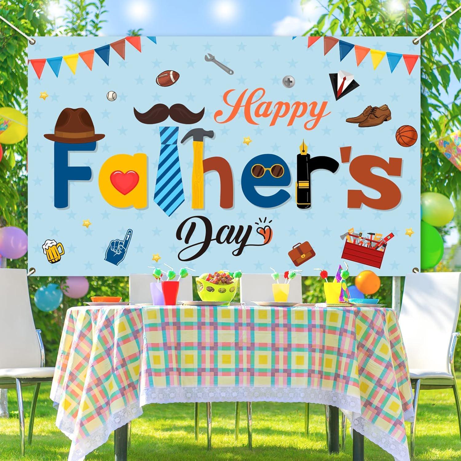 Happy Father's Day Large Blue Backdrop Banner Grandpa Dad Photo Booth Party Decorations