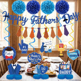 Father's Day Decoration Set Pre-Assembled Garland Banner Hanging Swirls Pom Poms Honeycomb Centerpieces