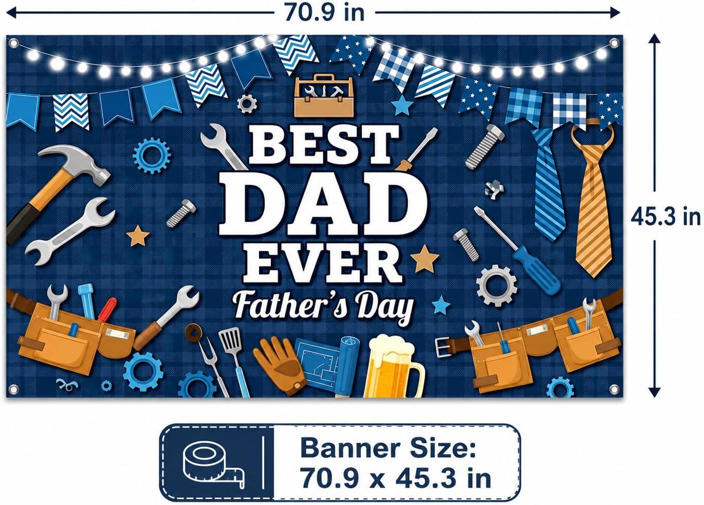 Large Happy Father's Day Backdrop Banner 70.9x45.3 Inch Blue Party Decorations Photo Background
