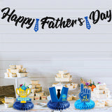 Happy Father's Day Banner & 3D Honeycomb Centerpiece Set Double-Sided Table Decorations for Dad