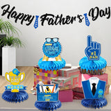 Happy Father's Day Banner & 3D Honeycomb Centerpiece Set Double-Sided Table Decorations for Dad